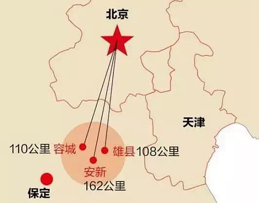 雄安新区白洋淀三县相对北京位置图