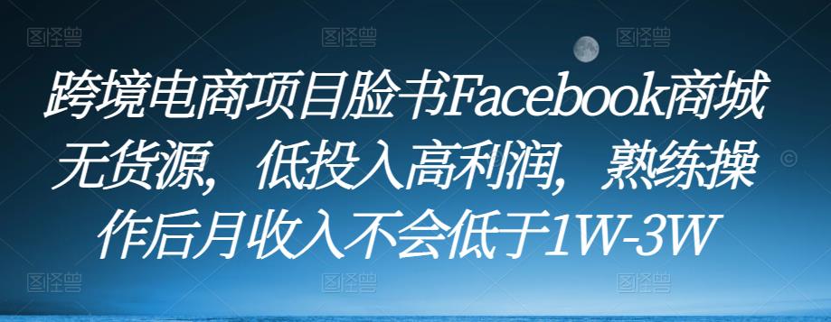 跨境电商项目脸书Facebook商城无货源，低投入高利润，熟练操作后月收入不会低于1W-3W-轻松搞定副业 - 高效赚钱方法和建议