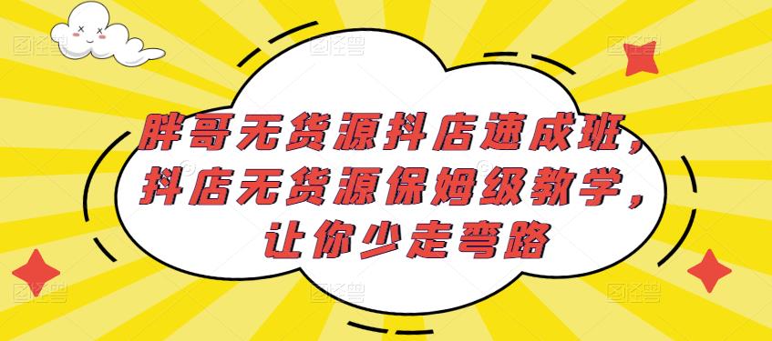胖哥无货源抖店速成班，抖店无货源保姆级教学，让你少走弯路-轻松搞定副业 - 高效赚钱方法和建议