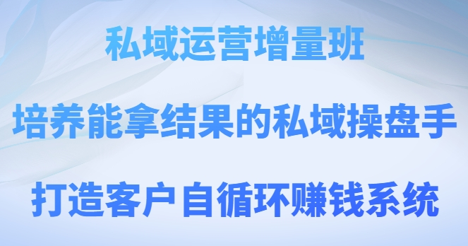 私域运营增量班，培养能拿结果的私域操盘手，打造客户自循环赚钱系统-轻松搞定副业 - 高效赚钱方法和建议