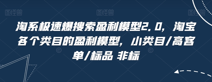淘系极速爆搜索盈利模型2.0，淘宝各个类目的盈利模型，小类目/高客单/标品 非标-轻松搞定副业 - 高效赚钱方法和建议