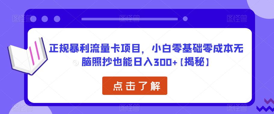 正规暴利流量卡项目，小白零基础零成本无脑照抄也能日入300+【揭秘】-轻松搞定副业 - 高效赚钱方法和建议