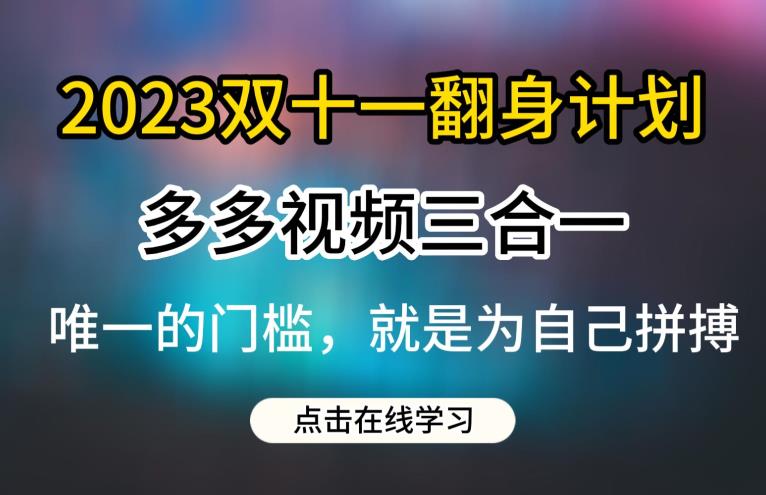 2023双十一翻身计划，多多视频带货三合一玩法教程【揭秘】-轻松搞定副业 - 高效赚钱方法和建议