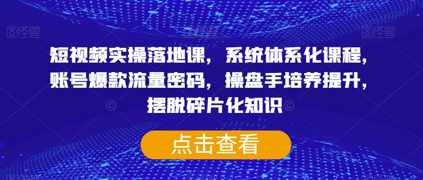 短视频实操落地课，系统体系化课程，账号爆款流量密码，操盘手培养提升，摆脱碎片化知识-轻松搞定副业 - 高效赚钱方法和建议