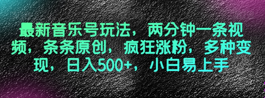 最新音乐号玩法，两分钟一条视频，条条原创，疯狂涨粉，多种变现，日入500+，小白易上手【揭秘】-轻松搞定副业 - 高效赚钱方法和建议