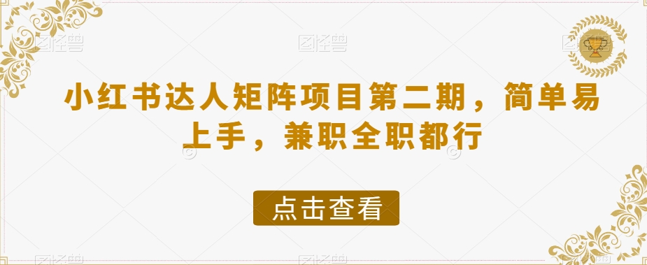 小红书达人矩阵项目第二期，简单易上手，兼职全职都行-轻松搞定副业 - 高效赚钱方法和建议