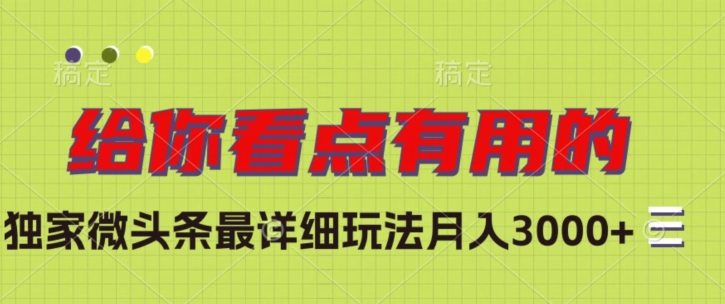 独家微头条最详细玩法，月入3000+【揭秘】-轻松搞定副业 - 高效赚钱方法和建议