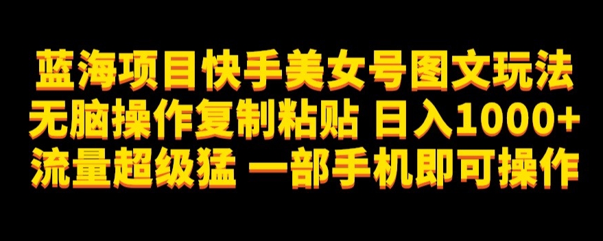 蓝海项目快手美女号图文玩法，无脑操作复制粘贴，日入1000+流量超级猛一部手机即可操作【揭秘】-轻松搞定副业 - 高效赚钱方法和建议