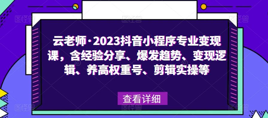 云老师·2023抖音小程序专业变现课，含经验分享、爆发趋势、变现逻辑、养高权重号、剪辑实操等-轻松搞定副业 - 高效赚钱方法和建议