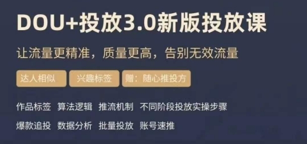 dou+豆荚投放实操课3.0新版，让流量更精准，质量更高，告别无效流量-轻松搞定副业 - 高效赚钱方法和建议