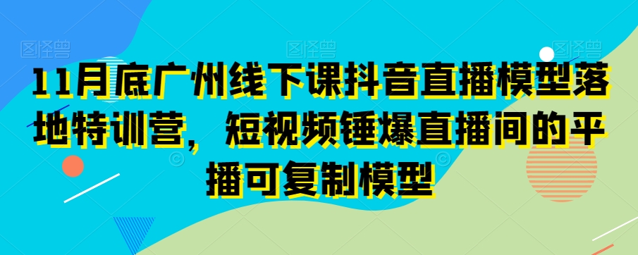 11月底广州线下课抖音直播模型落地特训营，短视频锤爆直播间的平播可复制模型-轻松搞定副业 - 高效赚钱方法和建议