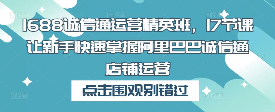 1688诚信通运营精英班，17节课让新手快速掌握阿里巴巴诚信通店铺运营-轻松搞定副业 - 高效赚钱方法和建议