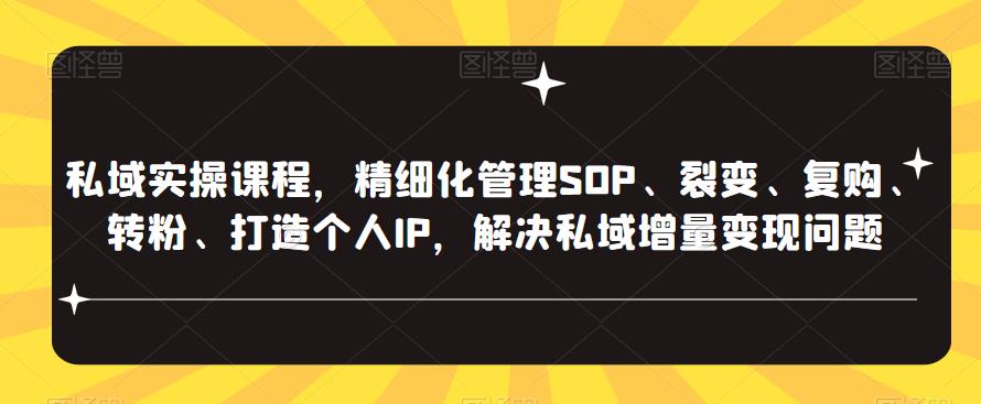 私域实操课程，精细化管理SOP、裂变、复购、转粉、打造个人IP，解决私域增量变现问题-轻松搞定副业 - 高效赚钱方法和建议
