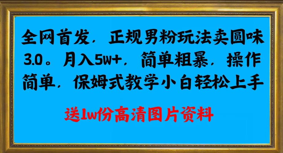 全网首发正规男粉玩法卖圆味3.0，月入5W+，简单粗暴，操作简单，保姆式教学，小白轻松上手-轻松搞定副业 - 高效赚钱方法和建议