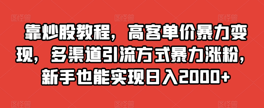 靠炒股教程，高客单价暴力变现，多渠道引流方式暴力涨粉，新手也能实现日入2000+【揭秘】-轻松搞定副业 - 高效赚钱方法和建议