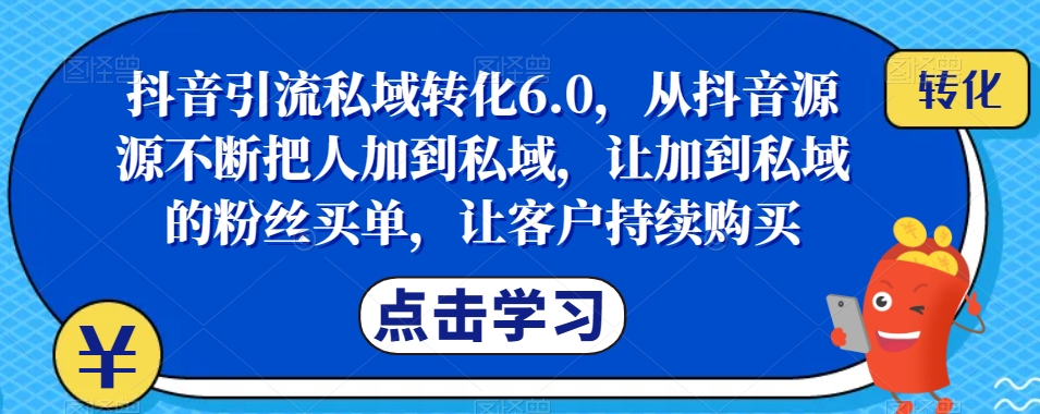 抖音引流私域转化6.0，从抖音源源不断把人加到私域，让加到私域的粉丝买单，让客户持续购买-轻松搞定副业 - 高效赚钱方法和建议