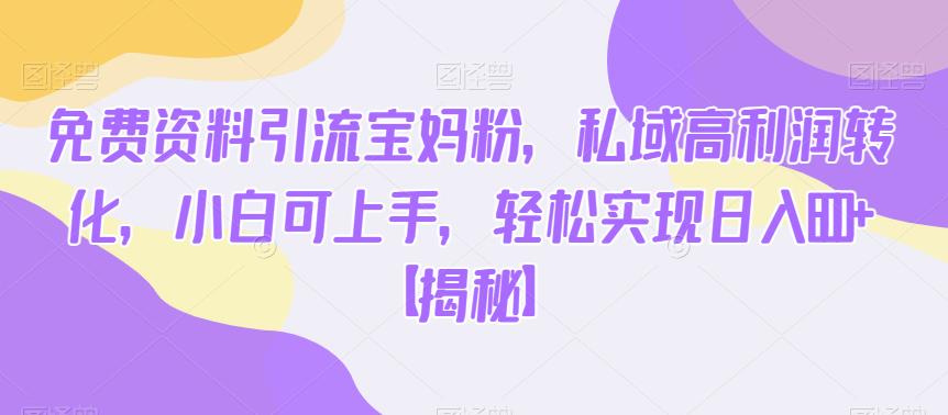 免费资料引流宝妈粉，私域高利润转化，小白可上手，轻松实现日入600+【揭秘】-轻松搞定副业 - 高效赚钱方法和建议