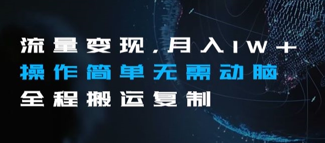 流量变现，月入1W+操作简单无需动脑全程搬运复制【揭秘】-轻松搞定副业 - 高效赚钱方法和建议