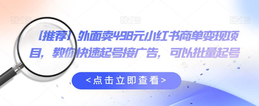 外面卖498元小红书商单变现项目，教你快速起号接广告，可以批量起号-轻松搞定副业 - 高效赚钱方法和建议