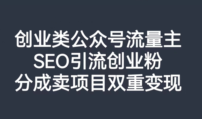 创业类公众号流量主，SEO引流创业粉，分成卖项目双重变现【揭秘】-轻松搞定副业 - 高效赚钱方法和建议