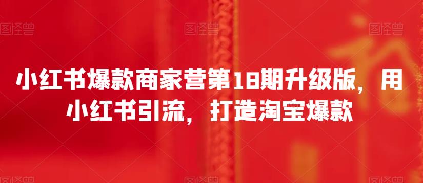 小红书爆款商家营第18期升级版，用小红书引流，打造淘宝爆款-轻松搞定副业 - 高效赚钱方法和建议