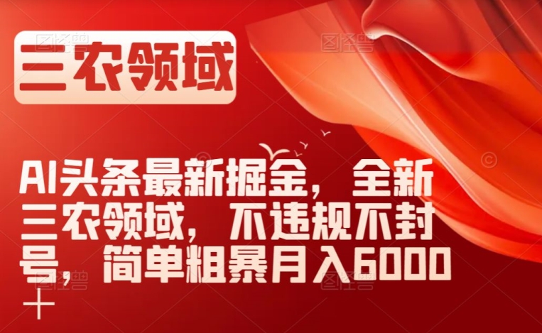 AI头条最新掘金，全新三农领域，不违规不封号，简单粗暴月入6000＋【揭秘】-轻松搞定副业 - 高效赚钱方法和建议