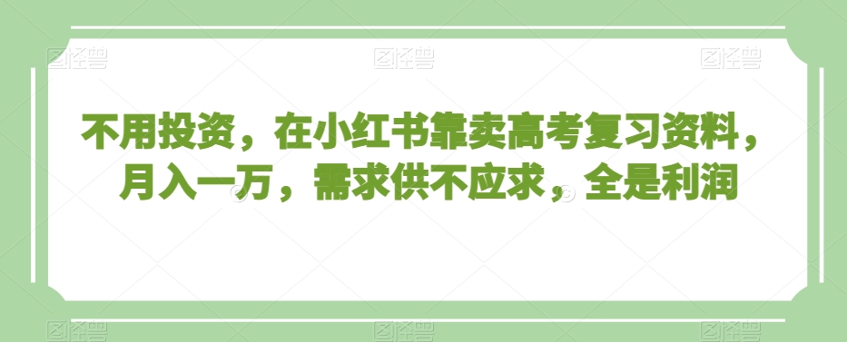 不用投资，在小红书靠卖高考复习资料，月入一万，需求供不应求，全是利润【揭秘】-轻松搞定副业 - 高效赚钱方法和建议