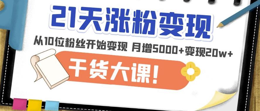 21天精准涨粉变现干货大课：从10位粉丝开始变现月增5000+变现20w+-轻松搞定副业 - 高效赚钱方法和建议