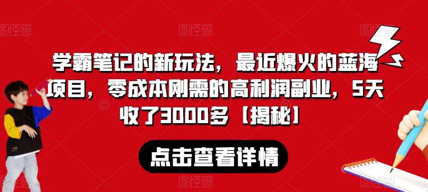 学霸笔记的新玩法，最近爆火的蓝海项目，零成本刚需的高利润副业，5天收了3000多【揭秘】-轻松搞定副业 - 高效赚钱方法和建议