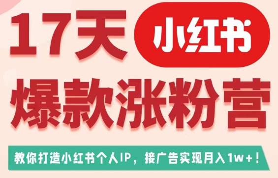 17天小红书爆款涨粉营（广告变现方向），教你打造小红书博主IP、接广告变现的-轻松搞定副业 - 高效赚钱方法和建议