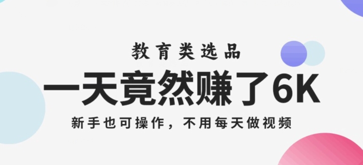 一天竟然赚了6000多，教育类选品，新手也可操作，更不用每天做短视频【揭秘】-轻松搞定副业 - 高效赚钱方法和建议