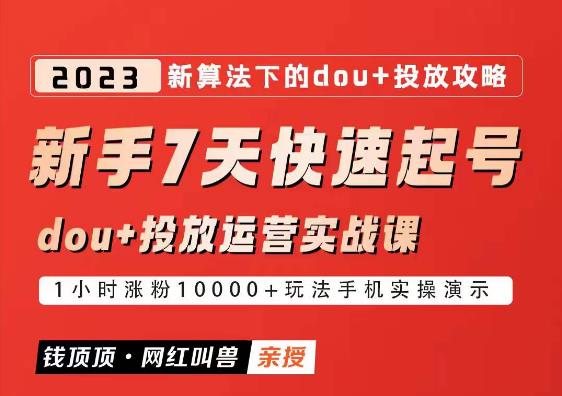 网红叫兽-新手7天快速起号：dou+起号运营实战课程，2023新算法下的抖加投放策略-轻松搞定副业 - 高效赚钱方法和建议