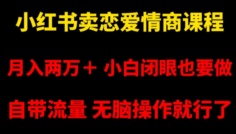 小红书卖恋爱情商课程，月入两万＋，小白闭眼也要做，自带流量，无脑操作就行了【揭秘】-轻松搞定副业 - 高效赚钱方法和建议