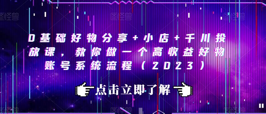 0基础好物分享+小店+千川投放课，教你做一个高收益好物账号系统流程（2023）-轻松搞定副业 - 高效赚钱方法和建议