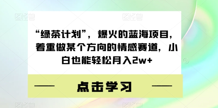 “绿茶计划”，爆火的蓝海项目，着重做某个方向的情感赛道，小白也能轻松月入2w+【揭秘】-轻松搞定副业 - 高效赚钱方法和建议