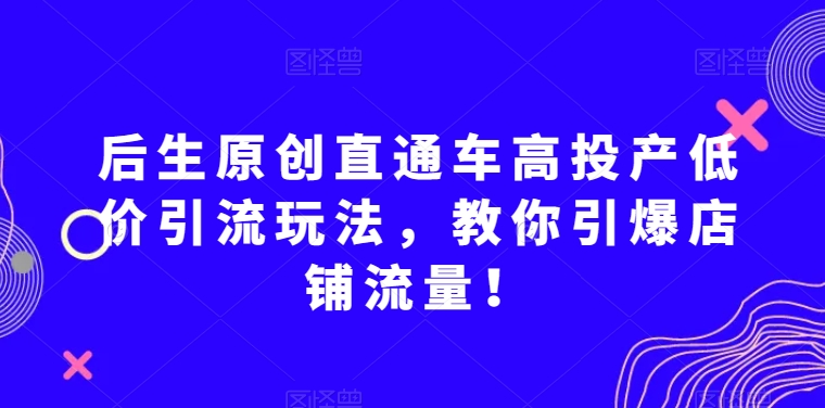 后生原创直通车高投产低价引流玩法，教你引爆店铺流量！-轻松搞定副业 - 高效赚钱方法和建议