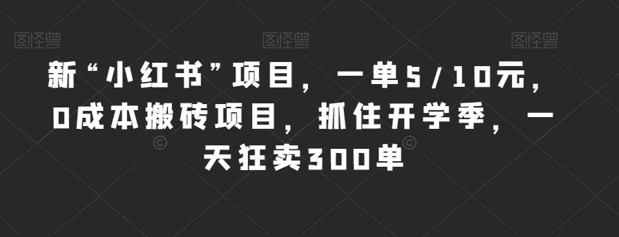 新“小红书”项目，一单5/10元，0成本搬砖项目，抓住开学季，一天狂卖300单【揭秘】-轻松搞定副业 - 高效赚钱方法和建议
