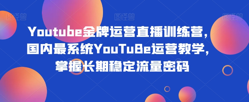 Youtube金牌运营直播训练营，国内最系统YouTuBe运营教学，掌握长期稳定流量密码-轻松搞定副业 - 高效赚钱方法和建议