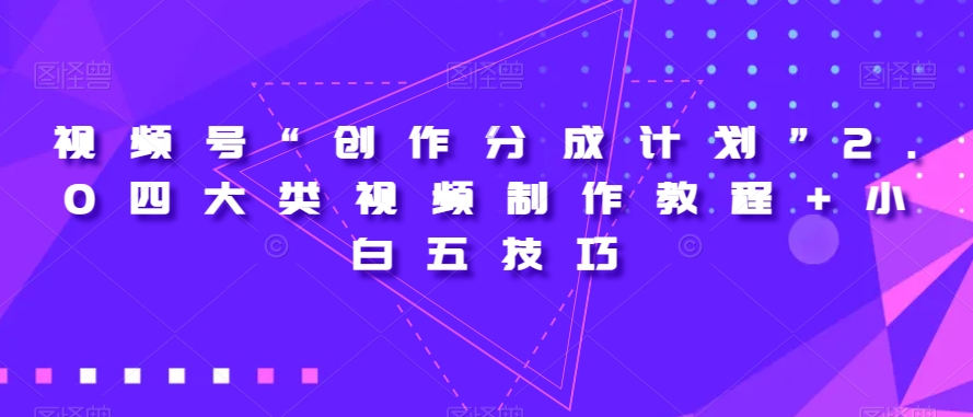 视频号“创作分成计划”2.0四大类视频制作教程+小白五技巧【揭秘】-轻松搞定副业 - 高效赚钱方法和建议