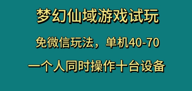 梦幻仙域游戏试玩，免微信玩法，单机40-70，一个人同时操作十台设备【揭秘】-轻松搞定副业 - 高效赚钱方法和建议