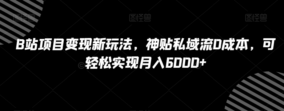 B站项目变现新玩法，神贴私域流0成本，可轻松实现月入6000+【揭秘】-轻松搞定副业 - 高效赚钱方法和建议