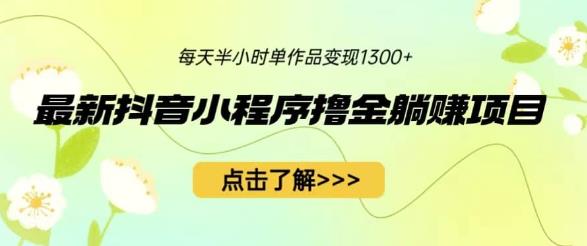 最新抖音小程序撸金躺赚项目，一部手机每天半小时，单个作品变现1300+【揭秘】-轻松搞定副业 - 高效赚钱方法和建议
