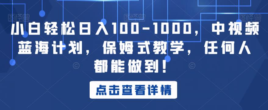 小白轻松日入100-1000，中视频蓝海计划，保姆式教学，任何人都能做到！【揭秘】-轻松搞定副业 - 高效赚钱方法和建议