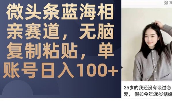 微头条蓝海相亲赛道，无脑复制粘贴，单账号日入100+-轻松搞定副业 - 高效赚钱方法和建议
