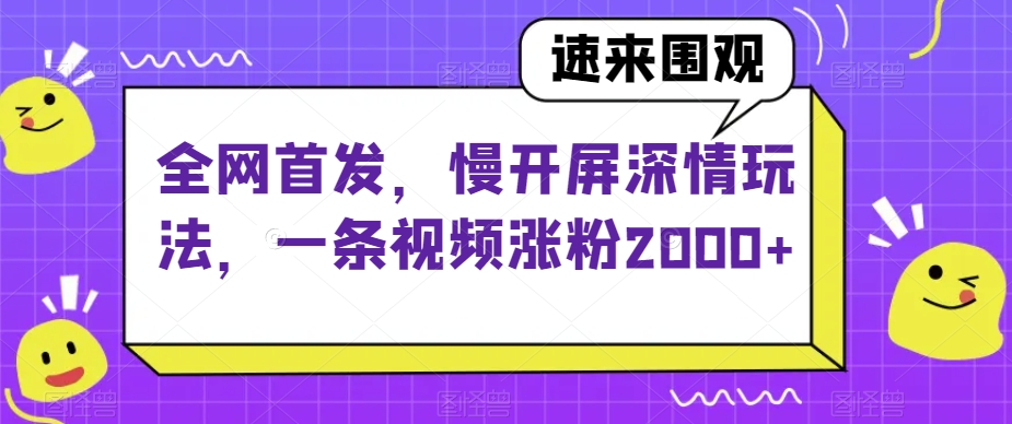 全网首发，慢开屏深情玩法，一条视频涨粉2000+【揭秘】-轻松搞定副业 - 高效赚钱方法和建议