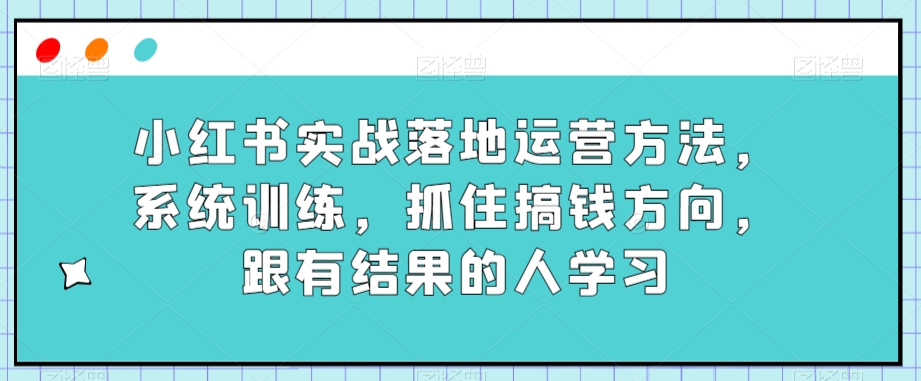 小红书实战落地运营方法，系统训练，抓住搞钱方向，跟有结果的人学习-轻松搞定副业 - 高效赚钱方法和建议