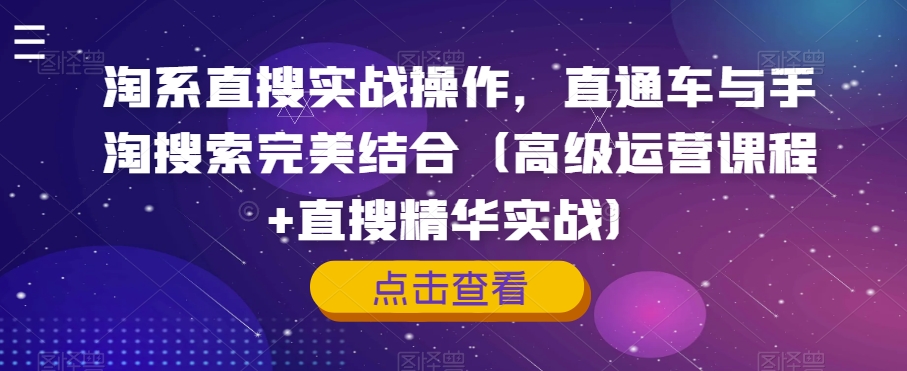 淘系直搜实战操作，直通车与手淘搜索完美结合（高级运营课程+直搜精华实战）-轻松搞定副业 - 高效赚钱方法和建议
