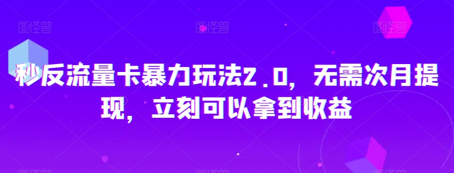 秒反流量卡暴力玩法2.0，无需次月提现，立刻可以拿到收益【揭秘】-轻松搞定副业 - 高效赚钱方法和建议