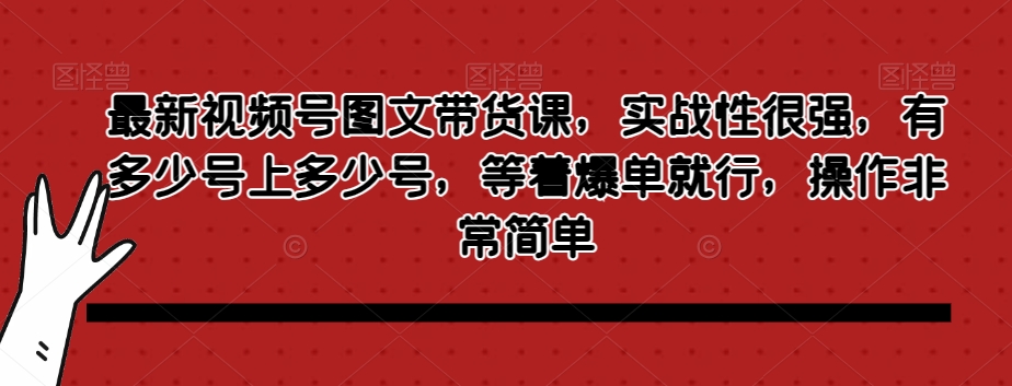 最新视频号图文带货课，实战性很强，有多少号上多少号，等着爆单就行，操作非常简单-轻松搞定副业 - 高效赚钱方法和建议