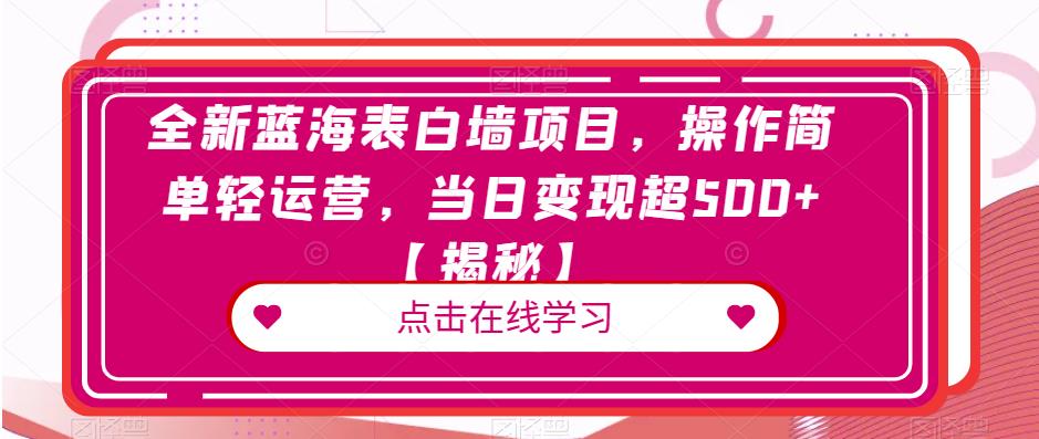 全新蓝海表白墙项目，操作简单轻运营，当日变现超500+【揭秘】-轻松搞定副业 - 高效赚钱方法和建议
